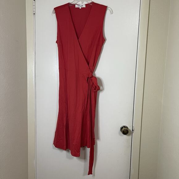 Diane von furstenberg DVF coral red wrap vneck sleeveless knee length dress LRG - Picture 1 of 6
